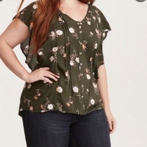 Torrid Olive Green Floral Blouse